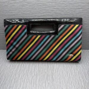 Bimba y Lola Striped Clutch Rainbow Statement Purse Leather Spain